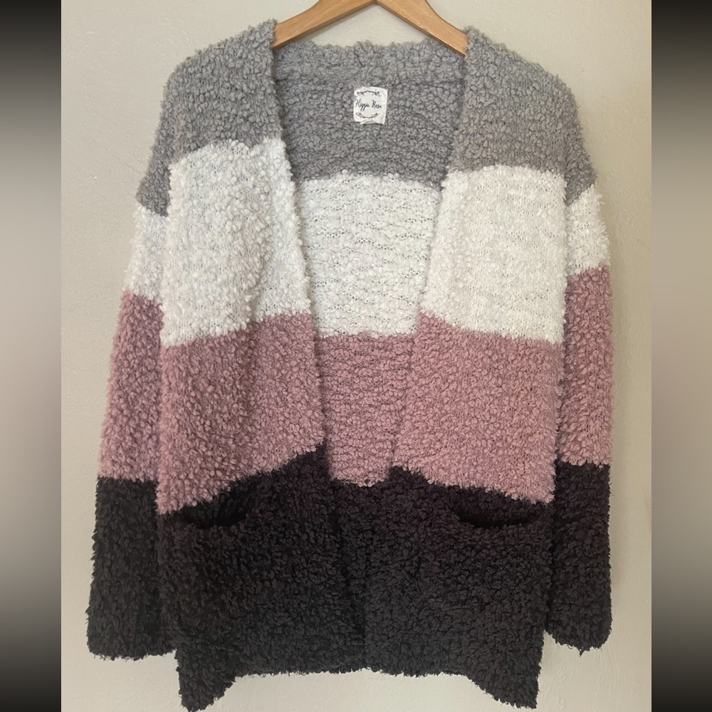 Hippie Rose Sweater Cardigan, Colorblock Mauve, Juniors size XS